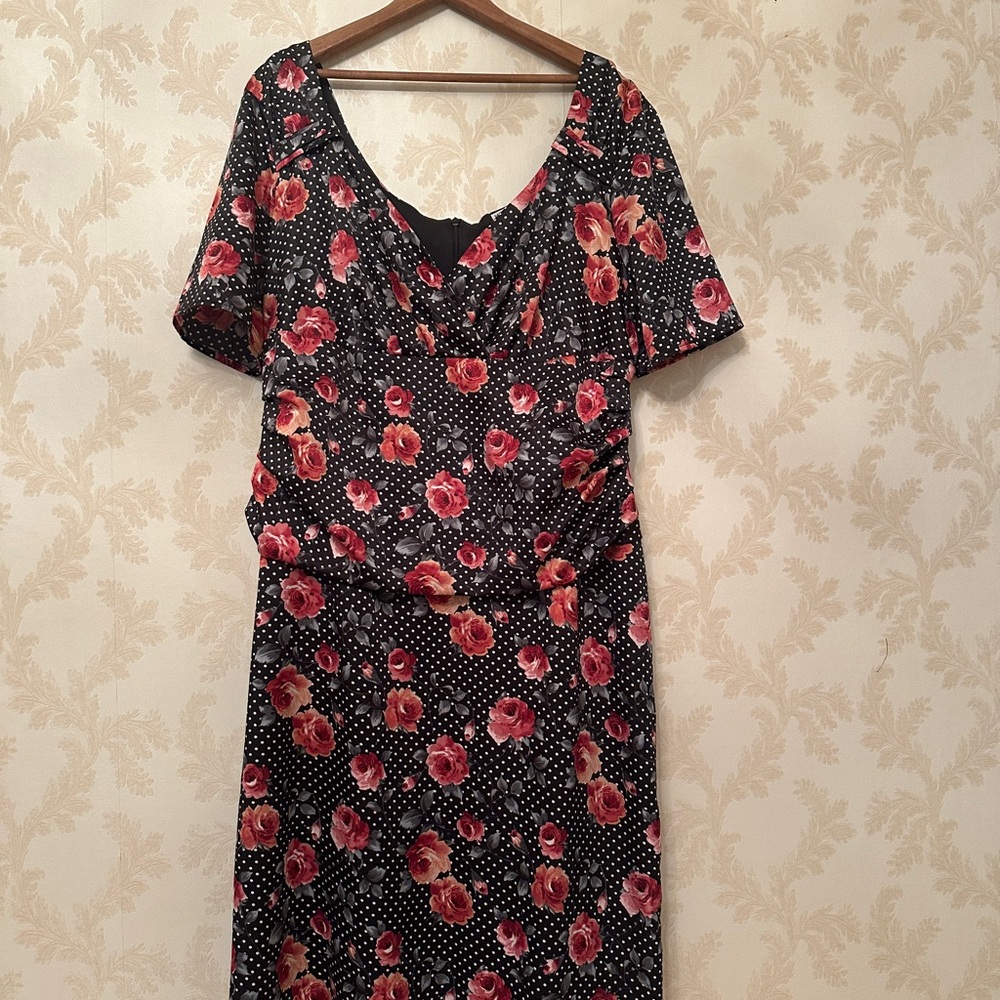 Kiyonna Discontinued Floral Black and Red Women's Dress Size 2 (16)